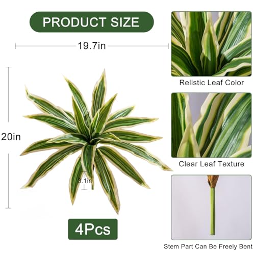 4 Pcs Artificial Greenery Stems Dracaena Faux Branches Artificial Plants Realistic Fake Dracaena Greenery Realistic Plants for Indoor Outdoor Porch Patio Home Office Living Room Decor (Yellow) - color: Yellow