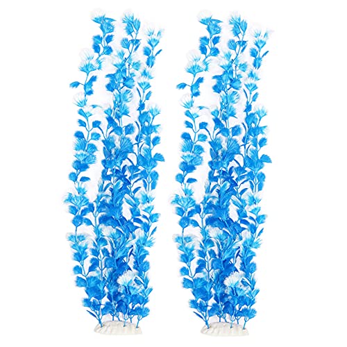 Pack of 2 Tall Blue Feather Aquarium Décor Plastic Plants Fake Plants Artificial Plants Large 20 Inches