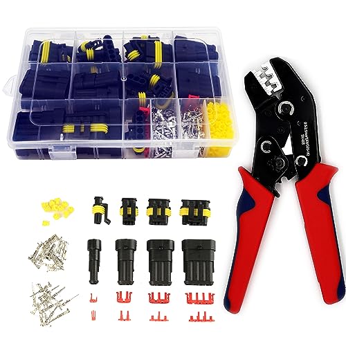 352Pcs Waterproof Electrical Connector Terminals Automotive Electrical Wire Connectors 1/2/3/4 Pin Connector with Ratchet Crimping Tool - color: 352pcs With Crimper