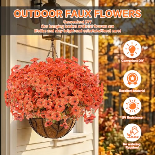 Artificial Flowers for Outdoor,Silk Flowers No Fade Fake Plastic Flowers UV Resistant Faux Plants for Outdoors Outside Front Porch Hanging Planter Window Box Garden Home Decoration,13 Bundles(Orange) - color: Orange1, size: Artificial Flowers(13 Pcs)