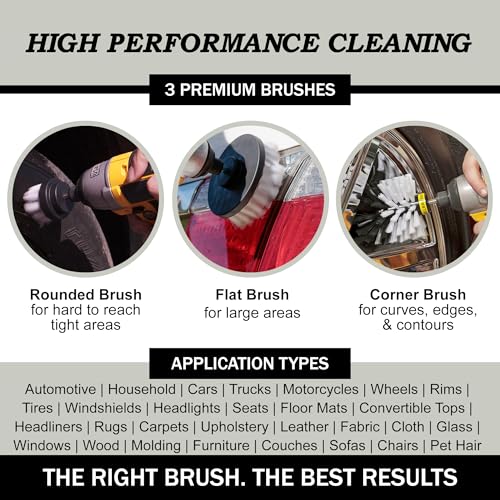 Drillbrush Car Detailing Kit | Drill Brush Set – Soft Bristle Power Scrubber Attachments for Cleaning Car Interior, Upholstery, Carpet, Seats, Wheels, Rims, Dash, Console, and Trim - Nylon Scrub Brush - color: Automotive Soft White, size: 2in, 4in, 3.5in