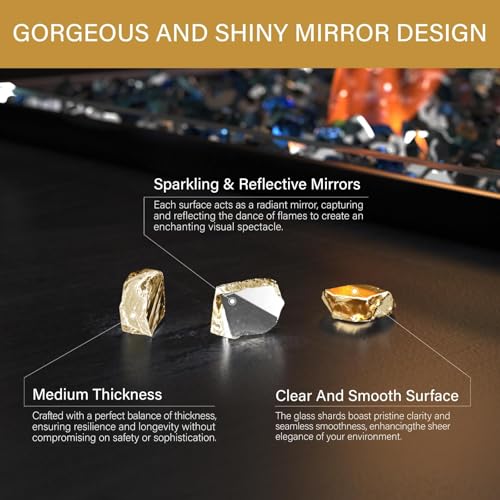 NUPICK 10 Pound Fire Glass for Pit, 1/2 Inch Tempered Reflective Glass for Propane & Gas Fireplace, Gold Rock - color: Gold, size: 10 Pound (1/2")