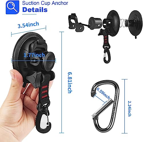 Hlogree 6PCS Heavy Duty Suction Cups Anchor with Hooks,Vacuum Suction Cup Camping Tie Downs with 6PCS Aluminum Buckle,Outdoor Strong Suction Cup Wall Anchor for Camping Tarp Accessory,Car Side Awning
