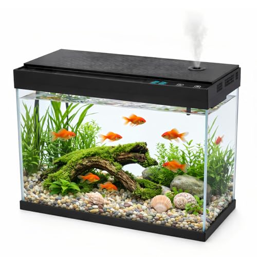 BARKBUDDY 2.4 Gallon Desktop Betta Fish Tank, All-in-One Starter Kit with Ultra-Quiet 3-in-1 Pump, 8-Mode LED, Temperature Display & Aroma Mist, for Office, Bedroom & Kid's Room