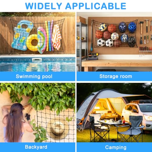 Pool Float Storage Net Extra Large 78.7 x 44.5 in, Hanging Elastic Mesh Fence Organizer with 20 Hooks and 100 Ties, For Rafts Noodles Inflatables and Swim Gear