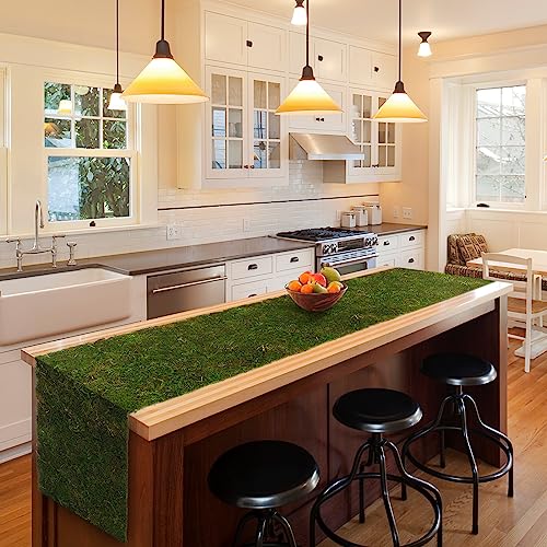 108'' x 12'' Moss Table Runner Dried Moss Sheet Roll for Crafts Preserved Moss Mat for Table Decoration Green Moss for Wedding Party Woodland Garden Fairy Decor - color: 108*12 Inch