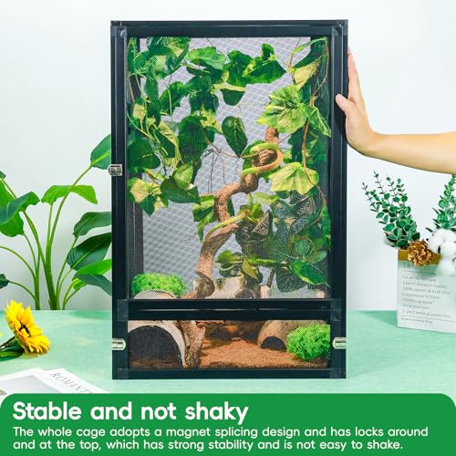 33 Gal Detachable and Foldable Reptile Butterfly Cage Terrarium, 360° Observation, Airflow, Interaction in Gecko Tank for Crested Geckos, Leopard Geckos, Chameleons, Bearded Dragons - size: 26x17x17 Inch