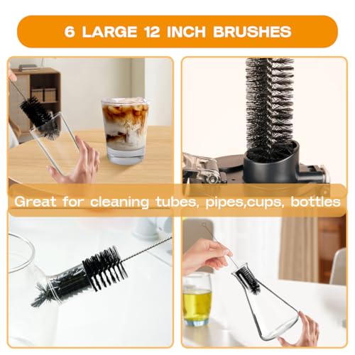 Straw Cleaner Brush Set,6 Piece 12" Long Pipe Tube Bottle Brushes for Cleaning Narrow Neck Bottles,Coffee Maker,Glass Cups - size: 12 inch large diameters set (6pcs)