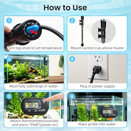 Aquarium Heater 300W Submersible Water Thermostat Fish Tank Heater Adjustable Temperature with Digital Thermometer for 40-75 Gallon Tanks