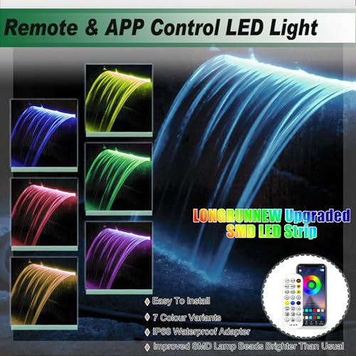 Gepas LONGRUNNEW Replacement 11.8'' LED Light Strip Color Changing for Waterfall Spillway Pool Fountain with Adapter, Remote Control Designed - size: 12 INCH