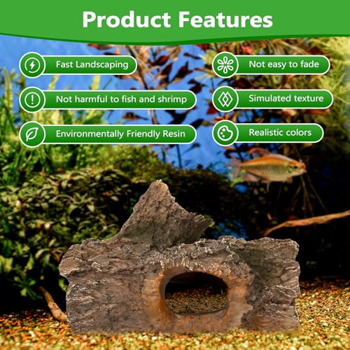 Bark Aquarium Decoration Resin-Realistic Wood Texture Fish Tank Ornament with Hiding Spot for Bottom Fish-Approx. 7.5" L x 4.7" W x 3.9" H(Bark) - color: Bark