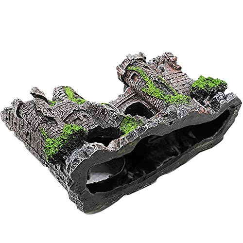 IBWell Ancient Castle Design Resin Aquarium Decoration Hideouts Stone Cave Hide House, Fish Tank Accessories for Betta Shrimp Turtle