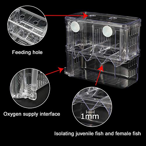 Senzeal Aquarium Fish Breeder Box Plastic Fish Isolation Breeding Box Hatching Incubator for Baby Shrimp Clownfish Guppy - size: Large