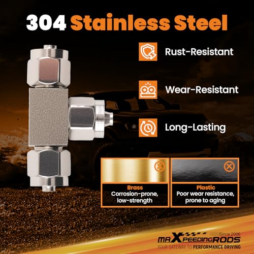 maXpeedingrods 6 mm OD Air Line Fittings, Quick Connect Air Hoes Fittings, 3 Way Stainless Steel Union Tee Replacement for Air Suspension Kit & Air Compressor Kit for Trucks Vans, 2 Packs - style: Quick Connect