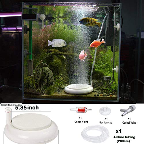 Aquarium Air Stone Disk Kit, Fish Tank Bubbler High Effect Nano Round Disc Air Diffuser for Fish Bowl Oxygenation in Both Freshwater and Saltwater Tanks Hydroponic (5.35inch fits for 60-130 Gallon) - size: 5.35inch fits for 60-130 Gallon