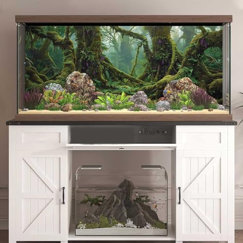 Tropical Forest Aquarium Background, Green Huge Tree Reptile Habitat Rainforest Terrarium Background, 6 EVA Double-Sided Tapes 48x24 inches/120x60 - color: Tree, size: 48"L x 24"W