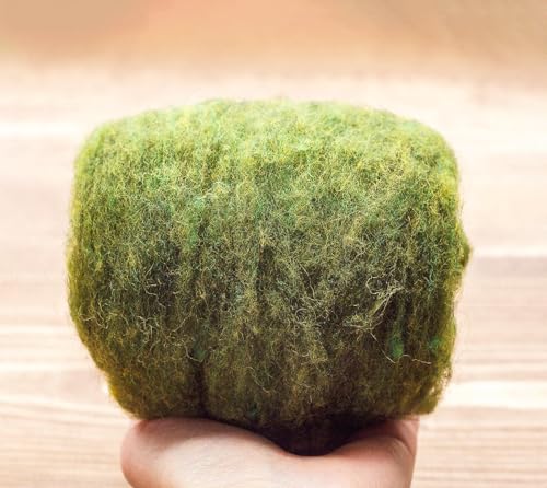 1 Oz Needle Felting Wool Batting in Moss Green, Dyed Wool for Wet Felting, Moss Green Wool Batting for Fiber Art, Soft Wool for Felting and Weaving, Fiber Art Supplies Moss Green Wool, DIY Craft