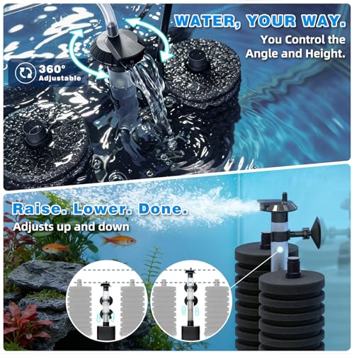Aquarium Sponge Filter 15-55 Gallon Fish Tank Filter, Electric Power Double Sponge Filter, Quiet Small Low Flow Foam Filter For Fish Tank Betta Shrimp, Intake Dual Sponge Filter Kit w/ Bio Balls &Pump - size: JF-120B