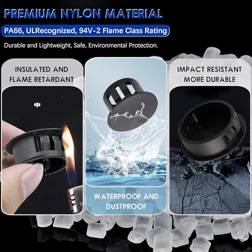 300 PCS 5 Sizes Plastic Hole Plugs Black 3/16, 1/4, 5/16, 3/8, 1/2 Inch Round Hole, Snap in Knockout Locking Flush Type Furniture Hardware Kitchen Cabinet Cupboard Shelves Screw Covers Caps - size: 5 Sizes, Black((3/16“-1/2”, 300 PCS)