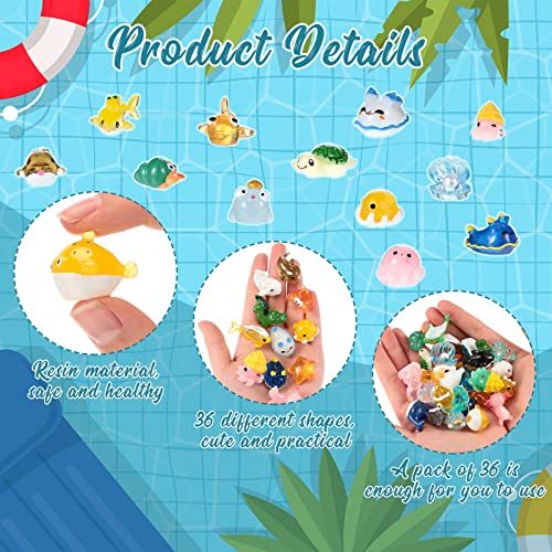 Qunclay 36 Pcs Mini Ocean Resin Animals Tiny Sea Animals Figurines Bulk Marine Miniature Plastic Creatures for DIY Fish Tank Aquarium Ornaments Potted Micro Fairy Garden Dollhouse Decor (Cute)