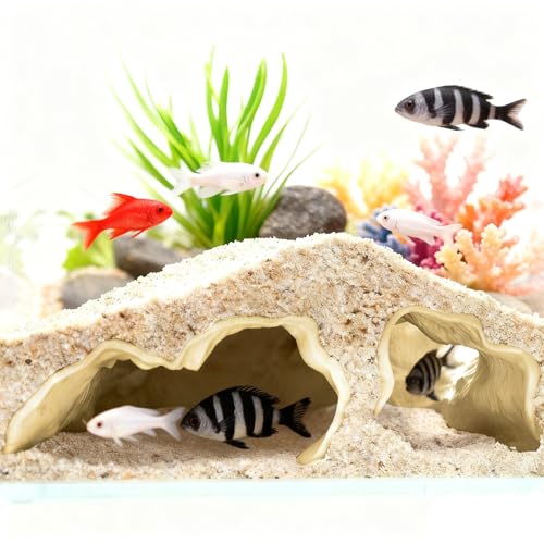 Aquarium Cave Tunnel 3D Printed - Fish Tank Decoration Natural Fish Hideout for Pleco, Shrimp & Corydoras | Sinking Base & Viewing Ports | Substrate-Friendly Decor (6.7" Under Gravel Design) - color: Soil Color