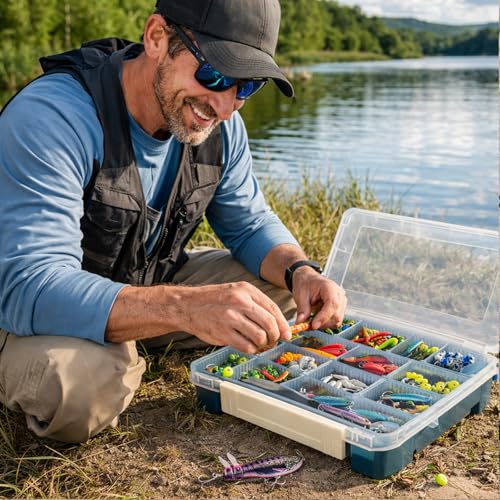 2 Pack Aventik Super Large Fishing 3700Tackle Box – Portable DIY Insert Dividers, Sturdy Transparent PP Case for Lure & Gear Storage (13.98” x 8.86” x 1.89”) - color: Gray