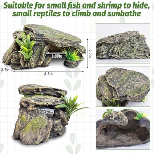 PINVNBY Small Fish Tank Decorations (Size: 5.5 x 2.9 x 2.9 inches), Resin Rock Aquarium Decorations Fish Cave or Reptile Hide to Rest Play Breed, Suitable for Small Betta Humid Gecko Tortoise - size: Small