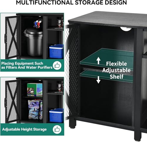 DWVO 55-75 Gallon Aquarium Stand with Power Outlets, Cabinet for Fish Tank Accessories Storage - Heavy Duty Metal Fish Tank Stand Suitable for Turtle Tank, Reptile Terrarium, 860LBS Capacity, Black