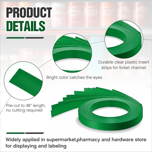 Frienda 100 Pcs Decorative Gondola Shelving Vinyl Insert Strips Pre Cut 48" x 1.25" C Channel Decorative Shelf Insert Strips for Retail Store Supermarkets Grocery Gondola Decoration (Green) - color: Green