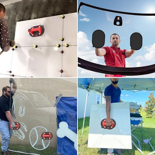 DEWINNER 10" Electric Glass Suction Cup Lifter, 600 LBS Max Load Vacuum Glass Lifter with 1200mAh Battery, Auto Start Pump, Industrial Strength Vacuum Suction Cup for Glass, Tile, Granite, Metal - color: Red3