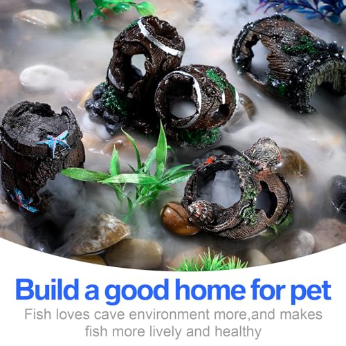 Wenqik 4 Pcs Fish Tank Decorations Broken Barrel Betta Hideout Cave Ornaments Aquarium Decorations Cave Large Fish Tank Ornaments for Small Shrimp Hide Pond(Classic)