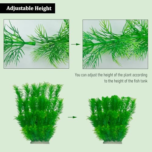 Fish Tank Plants 13.78 Inch, 2 Pack Aquarium Plants Plastic, Realistic Soft Plastic Fish Tank Decorations with Stable Ceramic Base, Natural Artificial Aquarium Ornaments Decor for Fish Tanks - size: 13.78in