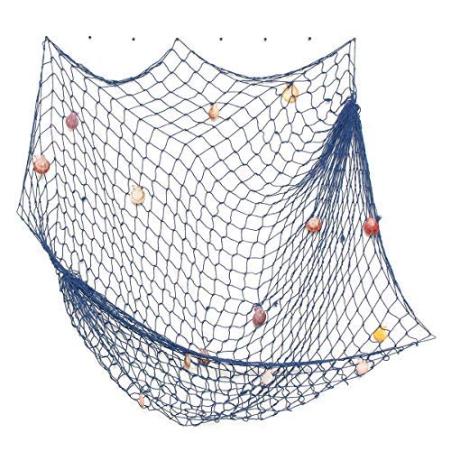 Nature Fish Net Wall Decoration with Shells, Ocean Themed Wall Hangings Fishing Net Party Decor for Pirate Party,Wedding,Photographing Decoration (Fishnet-2pack-Beige & Blue) - color: Blue & Beige