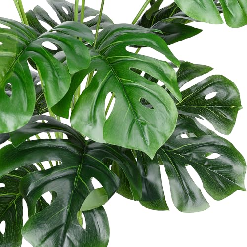 CLONG Artificial Palm Leaves Plants Faux Fake Monstera Turtle Leaf Tropical Large Palm Tree Leaves Plant Outdoor UV Resistant Plastic Plants (2 Pcs, Green)