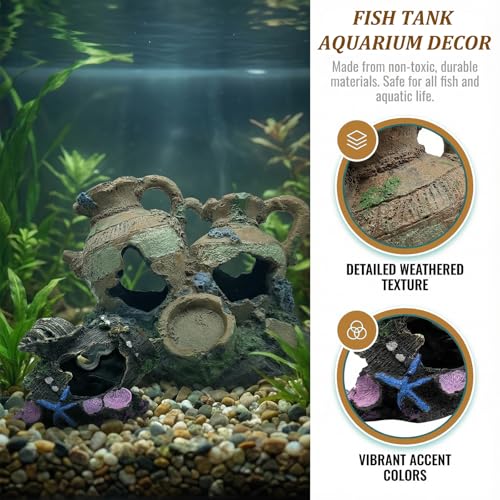 Fish Tank Aquarium Decor Cave Decorations – Resin Broken Jug Hide Ornament for Betta Goldfish Shrimp, Large Artificial Rock House Hideout for Aquariums Habitat