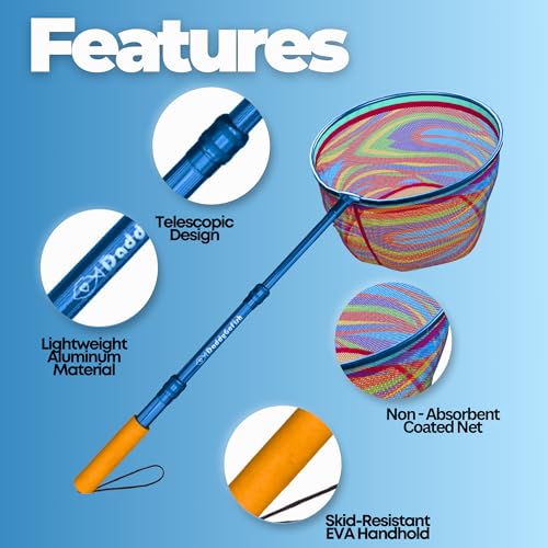 DaddyGoFish Kids Fishing Net - Extendable Telescopic Landing Net for Boy Girl Children Catching Small Fish Crab Shrimp Minnow Dragonfly Beach Pier Lake River Ocean - color: Style 1 (2 Pack, Blue + Blue)