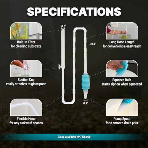 TERA PUMP Nano Aquarium Gravel Cleaner - Ideal for Under 10 Gallon Tanks, BPA-Free, Manual Squeeze Pump, High Flow, Secure Attachment, Perfect for Fresh & Saltwater Environments
