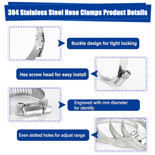 165PCS Adjustable Stainless Steel Hose Clamps Assortment Kit, 1/4''- 1-1/2'' (6-38mm) Worm Gear Metal Fuel Line Clamp for Plumbing, Automotive and Mechanical Applications - size: 165pcs 6-38mm