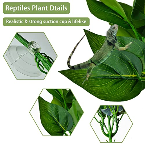 PINVNBY Reptile Terrarium Plants Hanging Artificial Lizards Habitat Climbing Decorations with Suction Cup Pets Tank Fake Green Plastic Ornament for Amphibians Bearded Dragons 6PCS…