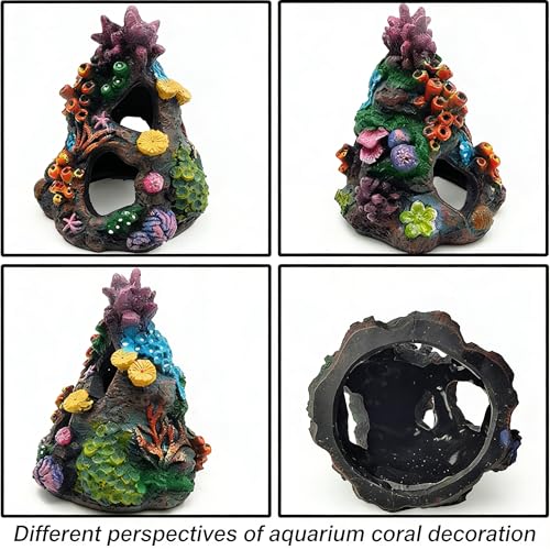 10PCS Fish Tank Decorations Coral Aquarium Decor, Resin Coral Mountain Cave Fish House, Betta Fish Hideout for Rest Hide Play Breed, Aquarium Decor Accessories with Plants