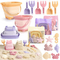 3 Pack Beach Toys Set for Kids Toddlers Girls, Collapsible Sand Buckets with Beach Molds and Mesh Bag, Sandbox Travel Toys Beach Vacation Essentials, Camping Gear, Fishing (Purple/Pink/Yellow) - color: Purple/Pink/Yellow
