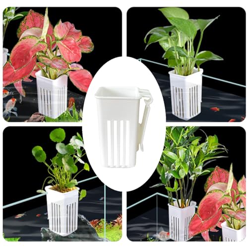 2 PCS Aquarium Plant Holder - Sturdy Hanging Planter Cups, White Fish Tank Plant Pots for Aquarium Decorations & Plant Display, White
