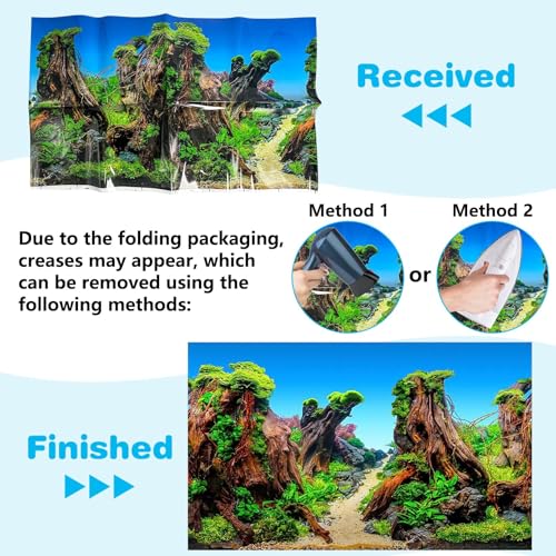 PINVNBY 2 Pack Reptile Terrarium Background 32 x 20 inches Double-Sided Reptile Tank Background Polyester Reptile Habitat Decor with Tape Green Plants & Natural Rock Aquarium Decoration - size: S: 32" x 20"