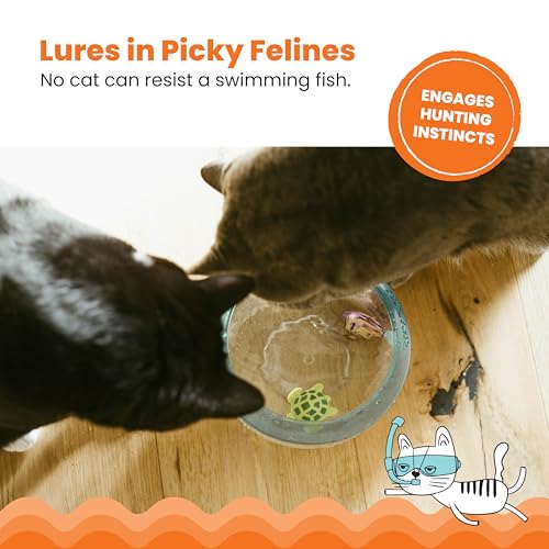 Catstages Meow-SMERIZING Fish Bowl for Cats with Two Water Cat Toys, Electronic Swimming Fish and Floating Turtle Included, Blue - color: Meow-smerizing Fish Bowl