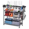 Heavy Duty Fishing Rod Rack, Fishing Organizer for Garage, Fishing Gear Holder for Garage with Movable Wheels - size: 15 Rods & Reel Storage
