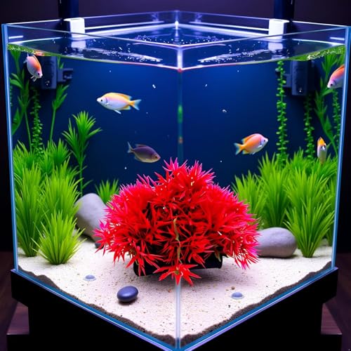 Red Artificial Flowers, Fake Flowers, Artificial Pine with Base Grass Fish Tank Ornament Aquatic Plant Landscape Decor, Aquarium Décor Plastic Plants