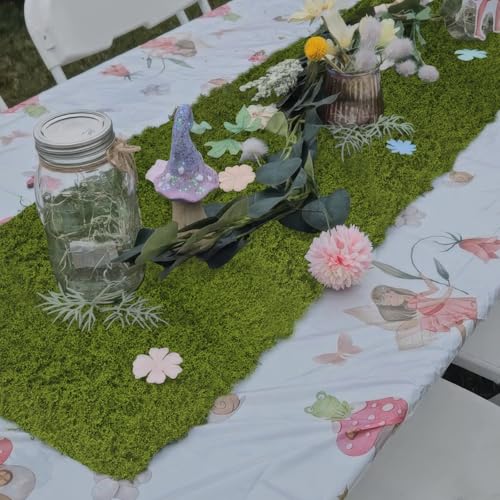 Fake Green Moss Roll Table Runner Faux Moss Adhesive Fairy Garden Grass 12" x 71" Artificial Moss for Indoor Plants Wall Crafts DIY Table Centerpieces Fairy Woodland Floral Wedding 30x180cm - size: Green-12" x 71"/30x180 cm
