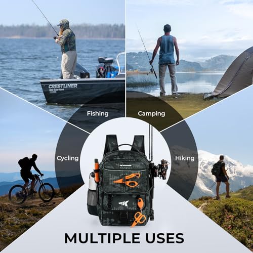 KastKing BaitSpace Fishing Tackle Backpack with Removable Bait Binder,2 Rod Holders Storage Fishing Gear and Equipment - color: F: Black Camo（Without tackle box）
