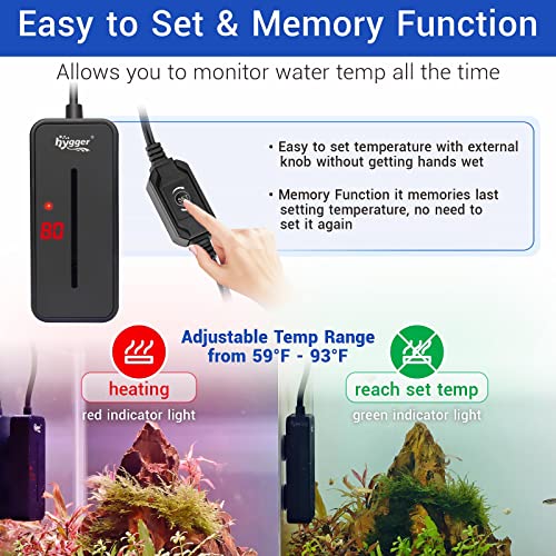 hygger Small Submersible Aquarium Heater 25W Mini Betta Fish Tank Heater with LED Display Adjustable Temperature for 2-5 Gallon Freshwater Saltwater Coral Reef Tanks - size: X-Small