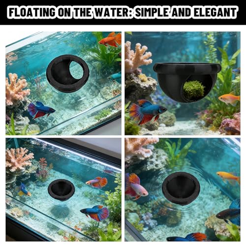 Floating Betta Hide Ring, 7x7x4cm/2.76x2.76x1.57 Inch Floating Betta Skins Shrimp Cave Aquarium Hammock Decor Fish Tank Hideout Feeders Spots Toys Accessories for Fish Safe Resting (Black)